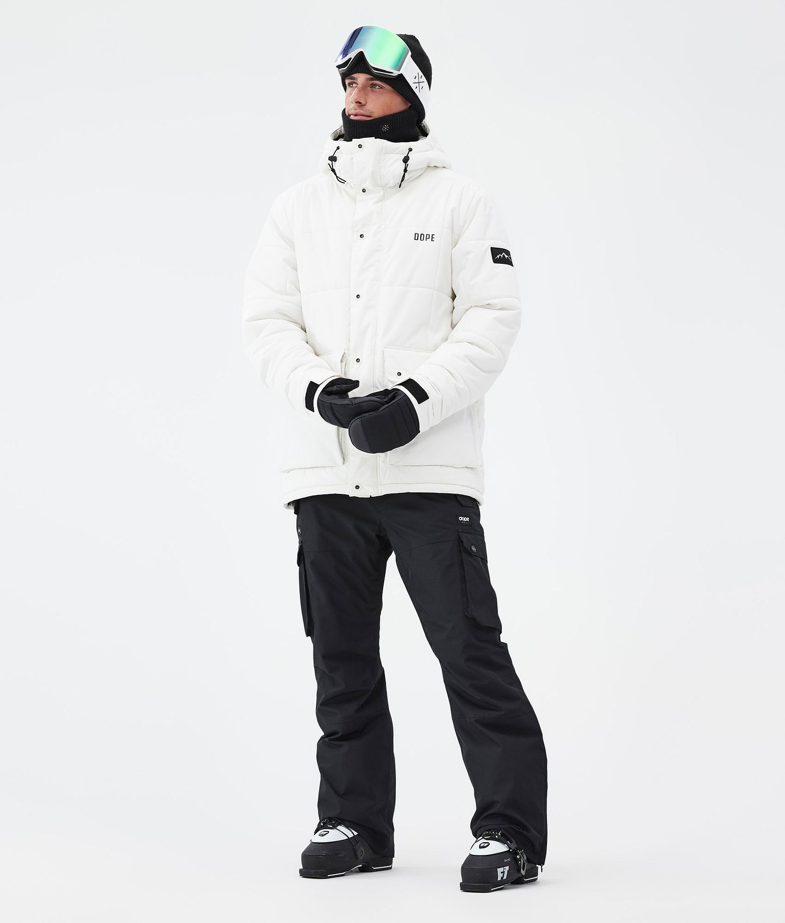 Dope Puffer Full Zip Ski Jacket Men Old White