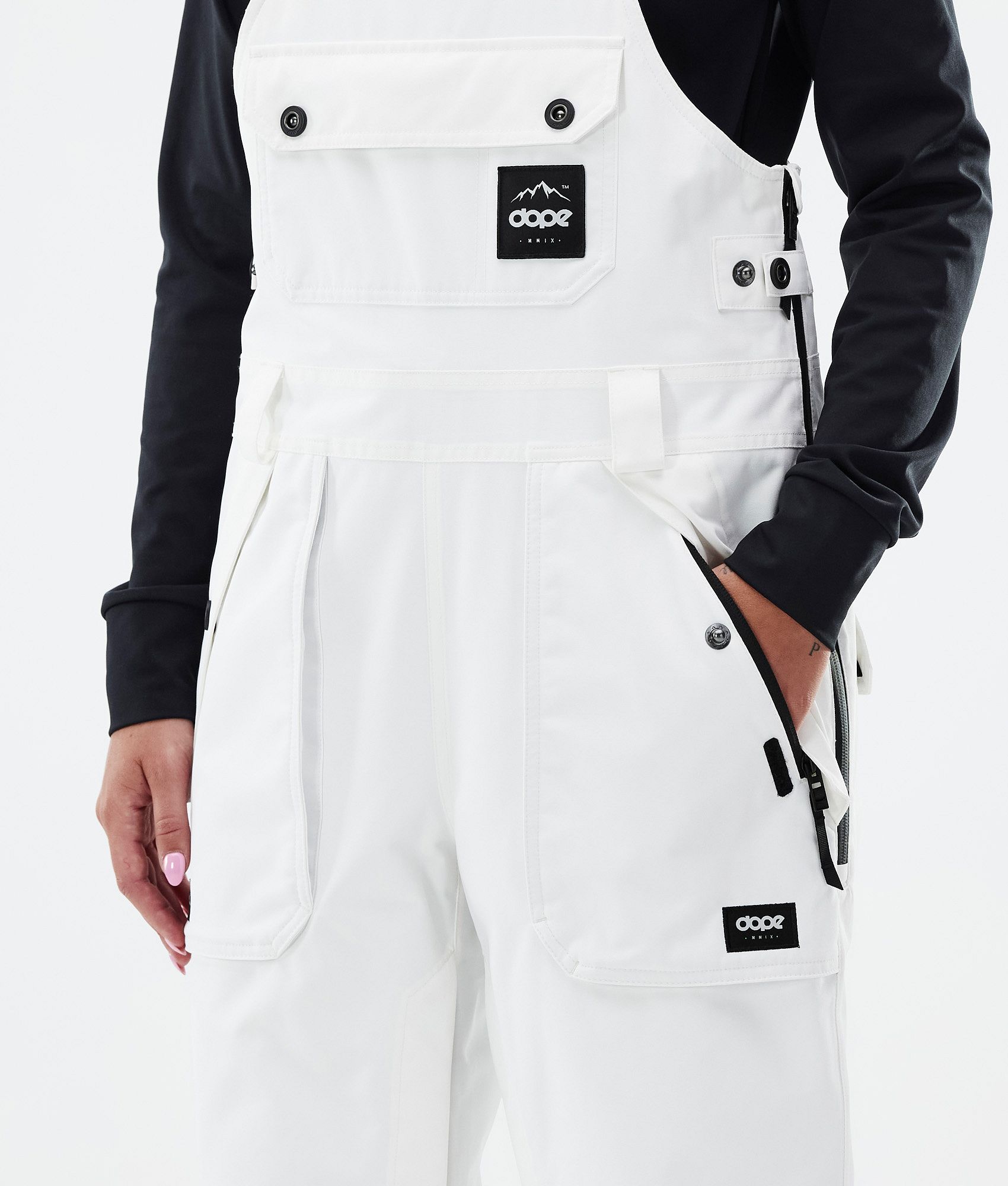 White overall store snow pants