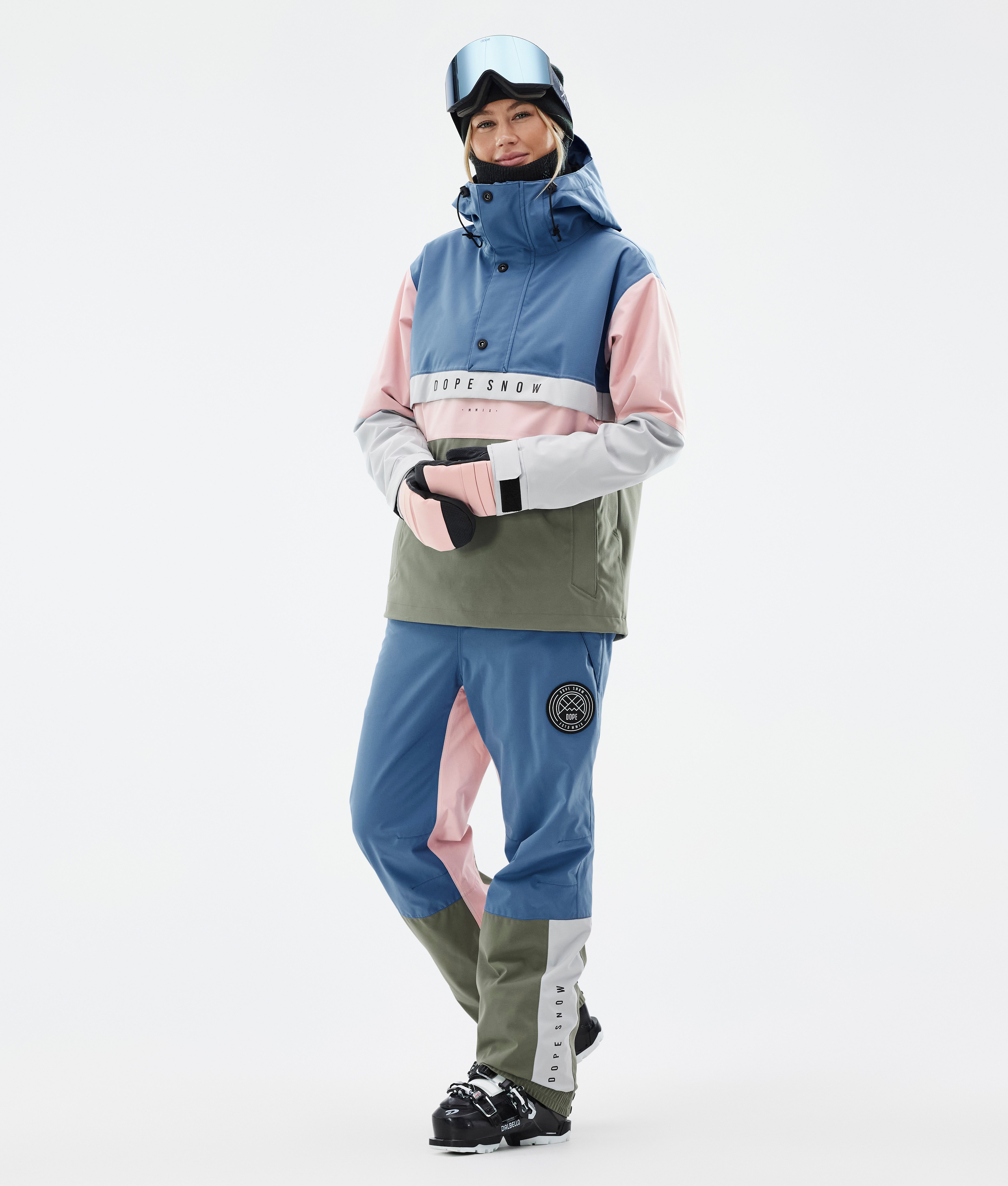 Dope Blizzard Track W Women's Ski Pants Blue Steel/Light Grey/Soft  Pink/Greenish